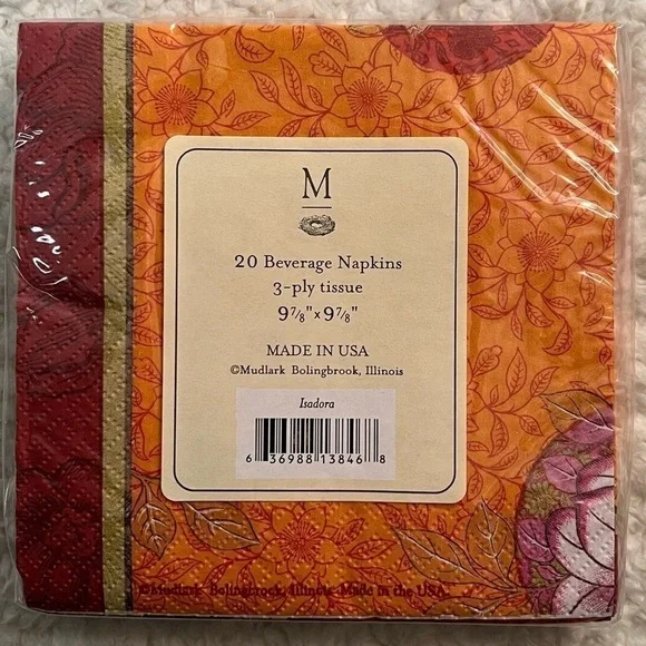 🎉2/$10 Mudlark “Isadora” Beverage Napkins - Picture 3 of 3
